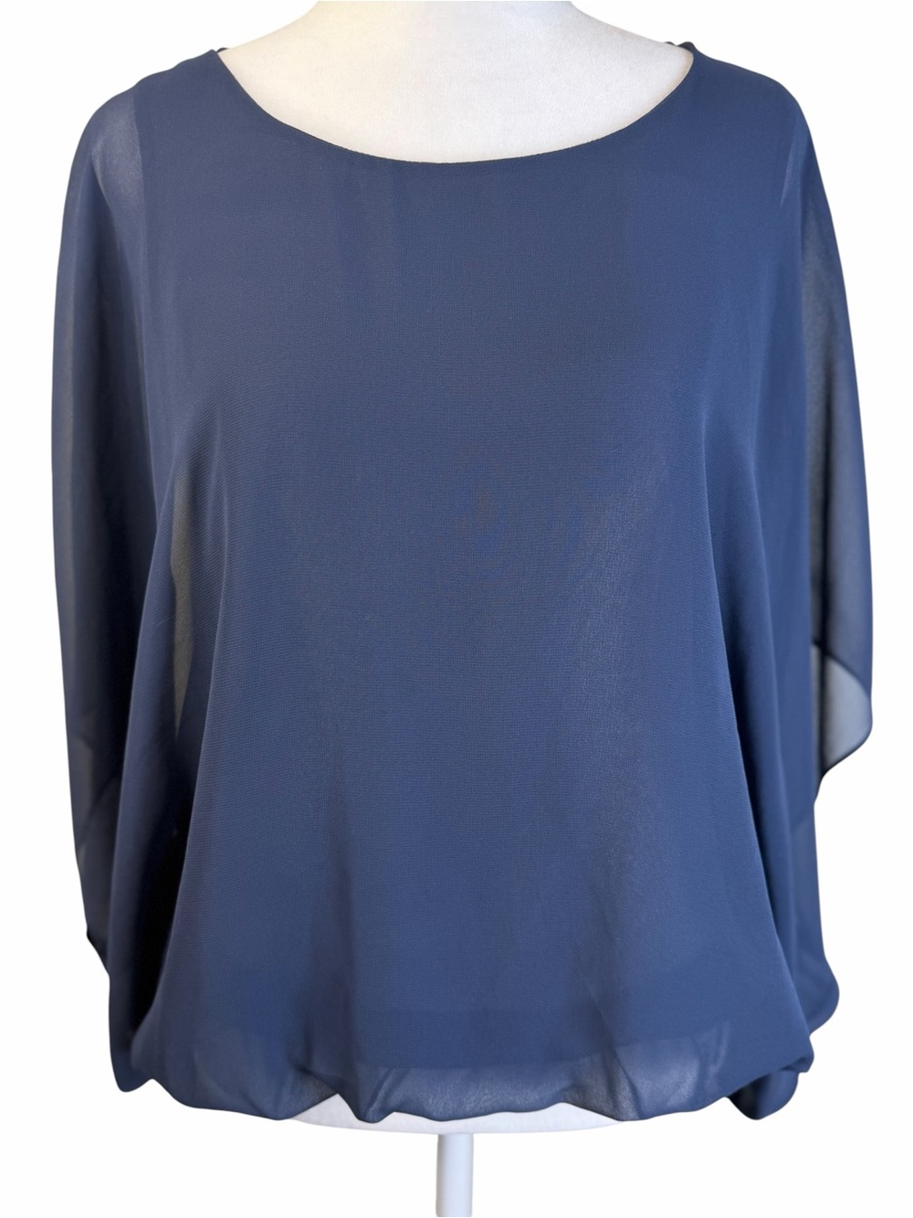 Vince Camuto Navy Sheer Overlay Boatneck Blouse Size S